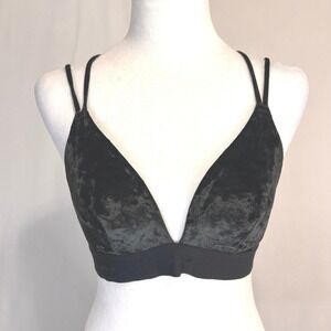 Pink Victoria's Secret Bralette Womens Small Black‎ Crushed Velvet Strappy Back